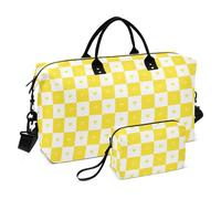 Sac de voyage Buffalo Plaid Carreaux Or Blanc Cœur Carry On Épaule Weekend Tote avec Trousse de Toilette pour Trekking Imperméable Bolso para en avion