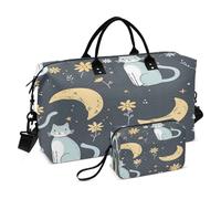 Sac de voyage Cat on The Moon avec trousse de toilette et sangle réglable pour voyage, gym, yoga, week-end, multicolore, Taille unique, Trousse de toilette