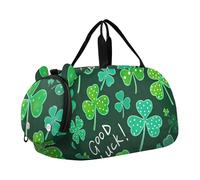 Sac de voyage classique à carreaux rouges noirs et blancs pour filles avec compartiment à chaussures, Trèfles vert sarcelle porte-bonheur, Classique