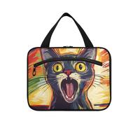 Sac de voyage coloré à suspendre avec motif de chat hurlant pour homme avec crochet, trousse de maquillage indispensable pour femme, travail estuche para guardar maquillaje L