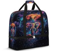Sac de voyage coloré galaxie éléphant pour femme et homme, sac de week-end, sac fourre-tout pliable et séparé, 47 l pour le sport, la gym, le yoga, couleur, 47 L, Organiseur de sac