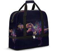 Sac de voyage coloré T-rex dinosaure pour homme et femme, sac de week-end, sac fourre-tout pliable et séparé, 47 l pour le sport, la gym, le yoga, couleur, 47 L, Organiseur de sac