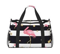 Sac de voyage compact résistant à l'eau, motif flamant rose doré, sac fourre-tout de sport, de gym et de week-end pour homme et femme