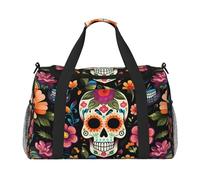 Sac de voyage Day of The Dead - Motif tête de mort - Fleur - Sac de gym pour homme et femme - Léger - Pour entraînement et vacances