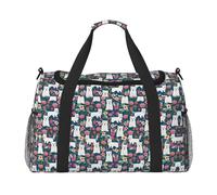 Sac de voyage de grande capacité avec imprimé chien et fleurs blanches pour un usage quotidien, noir, One Size