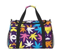 Sac de voyage de grande capacité avec imprimé de mauvaises herbes colorées et lumineuses pour un usage quotidien, noir, One Size