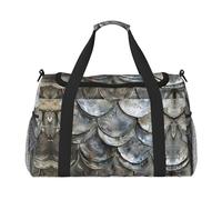 Sac de voyage de grande capacité avec imprimé écailles de poisson argenté, sac de week-end élégant pour activités de plein air, noir, taille unique