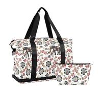 Sac de voyage de grande capacité avec sangle réglable Motif éléphants et fleurs Blanc