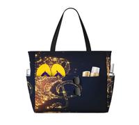 Sac de voyage de grande capacité de 30 L, note de musique dorée avec étoile brillante tombée, sac de voyage, sac fourre-tout pour homme et femme, Noir , Large Capacity Beach Travel Bag, Sac à