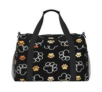 Sac de voyage de grande capacité, motif empreintes de pattes de chien, sac fonctionnel élégant, noir, One Size