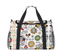 Sac de voyage de grande capacité, motif symboles de salsa mexicaine, sac de voyage élégant et fonctionnel, noir, One Size