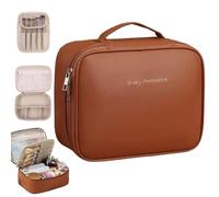 Sac de Voyage de Maquillage en Cuir PU avec Pochette Amovible, Grand étui vanité avec Sections Brosse, Organisateur Marron pour Femmes