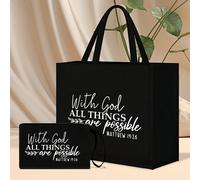 Sac de voyage de mode pour femme - Sac à main et sac à cosmétiques en lin léger avec message motivationnel "Avec Dieu tout est possible", tissu facile à nettoyer, pour le shopping, les voyages, la pla
