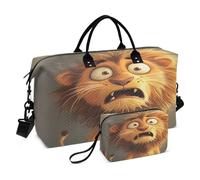 Sac de voyage de nuit avec sangle réglable pour voyages d'affaires, grande capacité, dessin animé drôle peur du lion