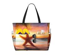 Sac de voyage de plage de grande capacité 30 L - Coucher de soleil - Jaune - Étoile de mer - Sac fourre-tout pour homme et femme, Noir , Large Capacity Beach Travel Bag, Sac à vêtements de voyage