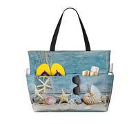 Sac de voyage de plage de grande capacité 30 L, motif coquillage, étoile de mer, sac de voyage, sac fourre-tout pour homme et femme, Noir , Large Capacity Beach Travel Bag, Sac à vêtements de voyage