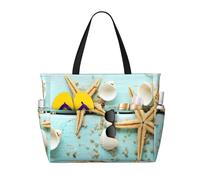 Sac de voyage de plage de grande capacité 30 L, motif étoile de mer, coquillage, bois bleu, paysage de plage, sac de voyage, sac fourre-tout pour homme et femme, Noir , Large Capacity Beach Travel