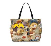 Sac de voyage de plage de grande capacité 30 L, motif étoile de mer, coquillage, sable, plage, sac de voyage, sac fourre-tout pour homme et femme, Noir , Large Capacity Beach Travel Bag, Sac à