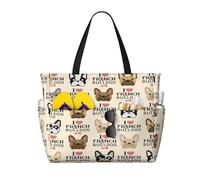 Sac de voyage de plage de grande capacité de 30 l avec inscription « I Love French Bulldog » pour homme et femme, Noir , Large Capacity Beach Travel Bag, Sac à vêtements de voyage