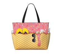 Sac de voyage de plage de grande capacité de 30 L, motif crème glacée et gaufré, sac fourre-tout pour homme et femme, Noir , Large Capacity Beach Travel Bag, Sac à vêtements de voyage