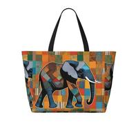 Sac de voyage de plage en patchwork avec motif éléphant africain - Pliable et spacieux - Grande capacité - Avec fermeture éclair, noir, Taille unique