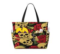 Sac de voyage de plage grande capacité 30 L - Rose et tête de mort - Sac fourre-tout pour homme et femme, Noir , Large Capacity Beach Travel Bag, Sac à vêtements de voyage