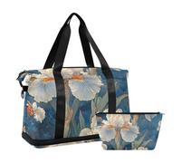 Sac de voyage de style chinois, motif papillons iris, blanc, avec poche nasale, sangle réglable, sac de sport, sac de sport, sac étanche pour homme et femme