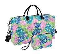 Sac de voyage décoratif avec motif feuilles tropicales colorées - Grand sac de gym avec sangle réglable pour voyage - Ensemble de 2 pièces - Bolso de Mano para viajar en Avion