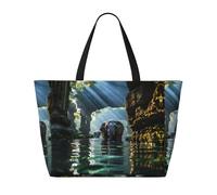 Sac de voyage éléphant asiatique dans l'eau, sac de voyage, sac de courses à bandoulière, sac à main à bandoulière, sac de rangement de grande capacité, noir, Taille unique