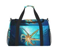 Sac de voyage en biologie marine pour homme et femme, sac fourre-tout en polyester imprimé avec bandoulière, Noir , Taille unique