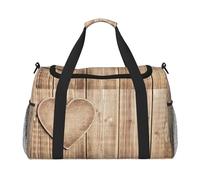 Sac de voyage en bois avec motif cœur idéal pour les voyages longue distance et un usage quotidien, Noir , Taille unique