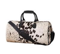 Sac de voyage en cuir de vachette véritable - Noir et blanc - 60 l - Avec compartiment à chaussures, matériel en laiton - Sangle réglable - Sac de voyage pour le w nd - Motif unique