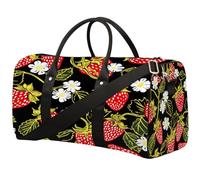 Sac de voyage en forme de fraises et de fleurs - Sac de sport imperméable et résistant aux déchirures - Sac de voyage pliable pour la gym, les voyages, les escapades, les sports de plage