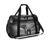 Sac de voyage en forme d'éléphant noir et blanc pour filles, garçons, femmes, hommes, sac de w nd, sac à bandoulière pour voyage, sport, gym
