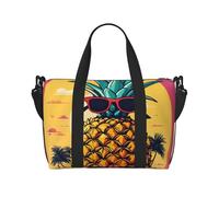 Sac de voyage en polyester avec imprimé ananas fruits et lunettes de soleil sur la plage - Noir - Taille unique, Noir/blanc, One Size