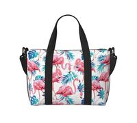 Sac de voyage en polyester avec imprimé flamant rose et feuille verte pour homme et femme, noir, One Size, noir, Taille unique
