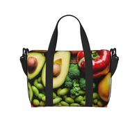 Sac de voyage en polyester avec imprimé fruits et légumes - Pour homme et femme - Noir - Taille unique, Noir/blanc, One Size