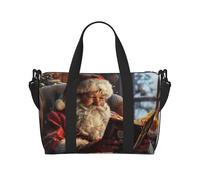 Sac de voyage en polyester avec imprimé Merry Christmas oblique sur la main pour femme et homme, noir, taille unique, Noir/blanc, One Size