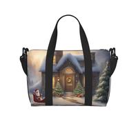 Sac de voyage en polyester avec imprimé Merry Christmas oblique sur la main pour femme et homme, noir, taille unique, Noir/blanc, One Size
