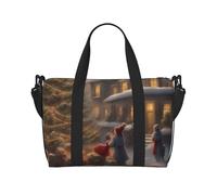 Sac de voyage en polyester avec imprimé Merry Christmas oblique sur la main pour femme et homme, noir, taille unique, Noir/blanc, One Size