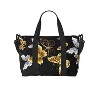 Sac de voyage en polyester pour femme et homme Motif papillons blancs dorés et noirs Taille unique, Noir/blanc, One Size