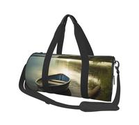 Sac de voyage en toile imprimée Boat at Lake Shore - Sac de sport de gym avec grande capacité pour le week-end, les voyages d'affaires, Noir , Taille unique
