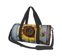 Sac de voyage en toile imprimée tournesol sur vieux panneau de bois - Sac de sport avec grande capacité pour le week-end, les voyages d'affaires, Noir , Taille unique