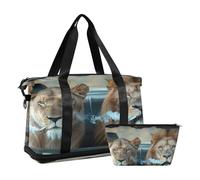 Sac de voyage étanche avec compartiment Motif lion et lionne, Un lion et une lionne fumée, Taille unique, Sac de voyage