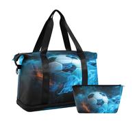 Sac de voyage étanche avec compartiment pour le sport et le sport Motif football Blanc/noir, Blanc avec ballon de football noir, Taille unique, Sac de voyage