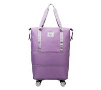 Sac de voyage extensible pliable à roulettes avec roulettes, sac fourre-tout de voyage, sac de week-end, sac de week-end, bagage à roulettes amovible, grande valise pour voyage et camping, violet,