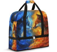 Sac de voyage Fire Wolf Fox pour homme et femme, sac de week-end, sac fourre-tout pliable et séparé, 47 l pour le sport, la gym, le yoga, couleur, 47 L, Organiseur de sac