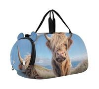 Sac de voyage fourre-tout avec bandoulière et bandoulière Motif chat noir et fleurs tropicales pour filles, Jolie vache Highland campagne écossaise, Classique
