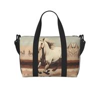 Sac de voyage fourre-tout imprimé cheval blanc cabré avec bandoulière réglable adapté pour les voyages et le sport