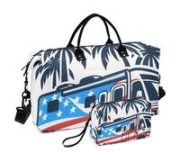 Sac de voyage, illustration d'un camping-car avec palmes aux couleurs du drapeau américain, sac de gym avec sac de rangement, sac de week-end, sac de nuit pour hommes et femmes, voyage, sport, yoga,